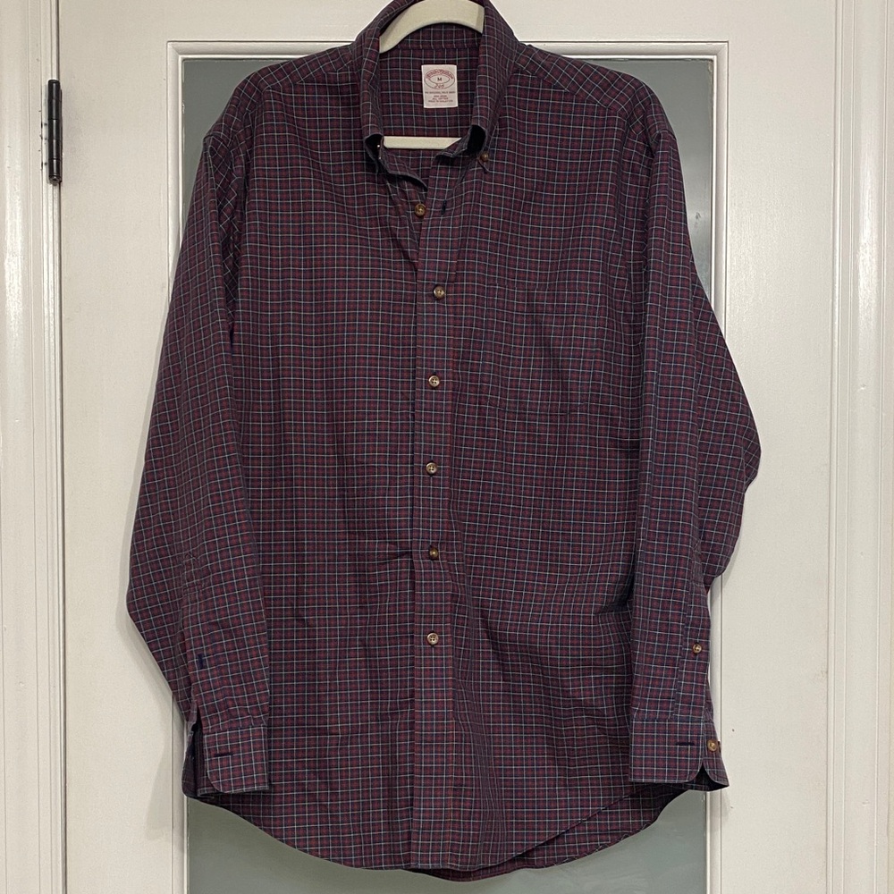 Brooks Brothers Men's Burgundy Plaid Button-Down Shirt
